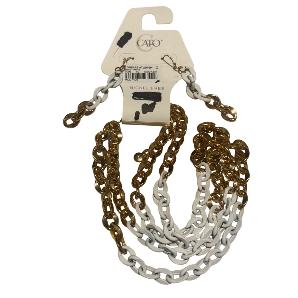 Cato Womens Gold White Chunky Chain Link Necklace and Earrings Set Nickel Free
